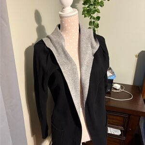 Black and Gray Open Front Cardigan